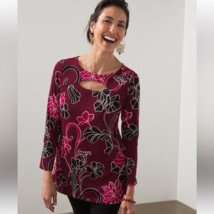 COPY - Plus Size Chico’s Print Keyhole Top size 3